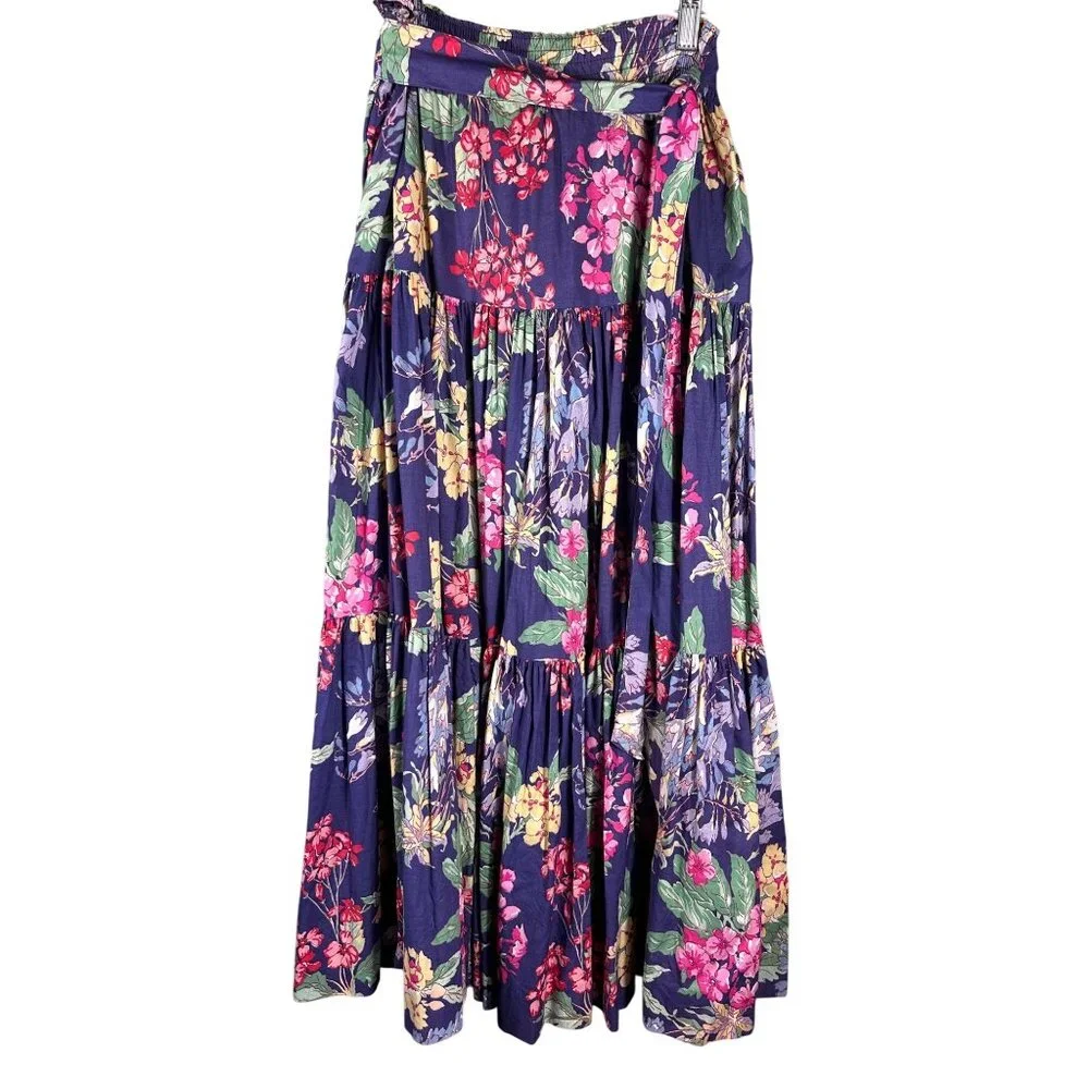 VTG Laura Ashley M Floral Tiered Midi Prairie Skirt Cottage 80s Boho Festival - Picture 1 of 11